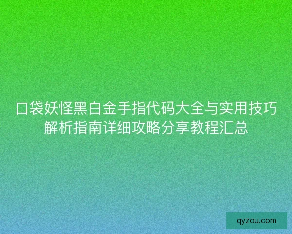 口袋妖怪黑白金手指代码大全与实用技巧解析指南详细攻略分享教程汇总 口袋妖怪黑白金手指代码大全与实用技巧解析指南详细攻略分享教程汇总